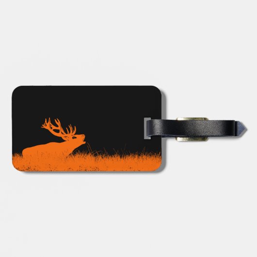 鹿狩りの風景オレンジ色のシルエット ラゲッジタグ (裏面横)