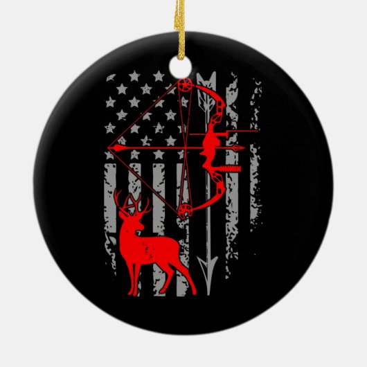 鹿狩りアメリカ国旗の弓狩り4番目 セラミックオーナメント (裏面)