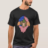 鹿狩りアメリカ国旗の男性狩りアウトドアH Tシャツ (正面)