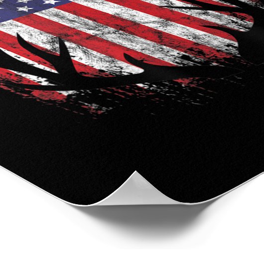 鹿狩りアメリカ国旗ホワイトテールバック〔雄ジカの〕枝角 ポスター (角)