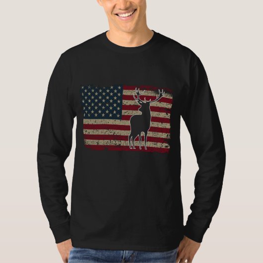 鹿狩りアメリカ国旗誇りを持ったUSAハンターギフトI Tシャツ (正面)