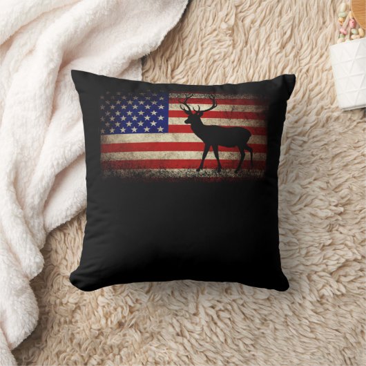 鹿狩りアメリカ国旗USAハン誇りを持ったター クッション (ブランケット)