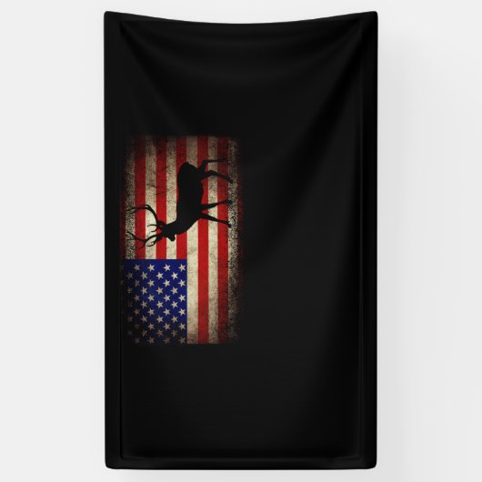 鹿狩りアメリカ国旗USAハン誇りを持ったター 横断幕 (縦)