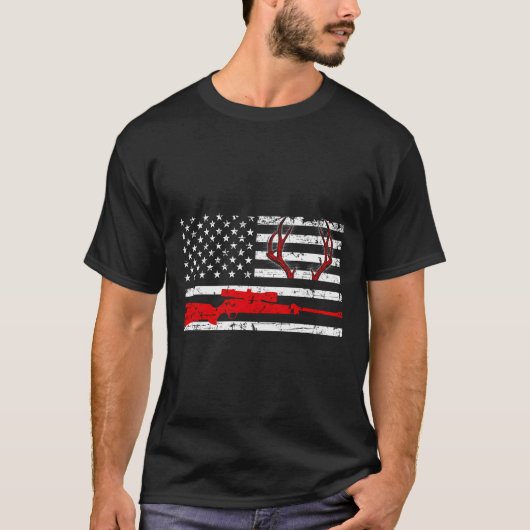鹿狩りギフト米国国旗の夫 Tシャツ (正面)