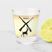 鹿狩りシルエットパーソナライズされた ショットグラス (正面)