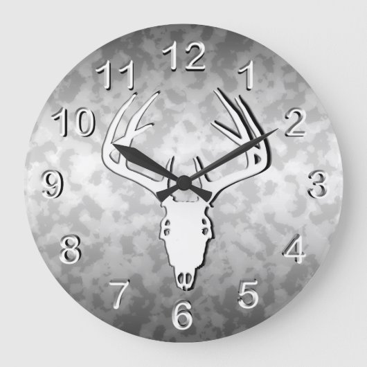 鹿狩りスカルと〔雄ジカの〕枝角 ラージ壁時計 (正面)
