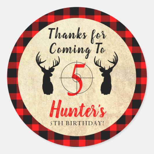 鹿狩りテーマ誕生日会サンキュー ラウンドシール (正面)