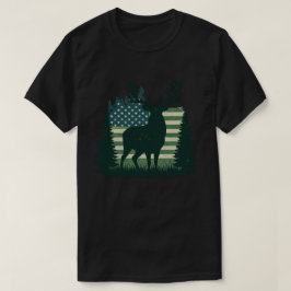 鹿狩りハンター米国国旗長袖 Tシャツ