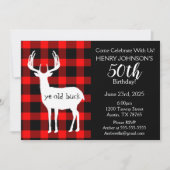 鹿狩りバッファロープレイドをテーマにした50誕生日 招待状 (正面)