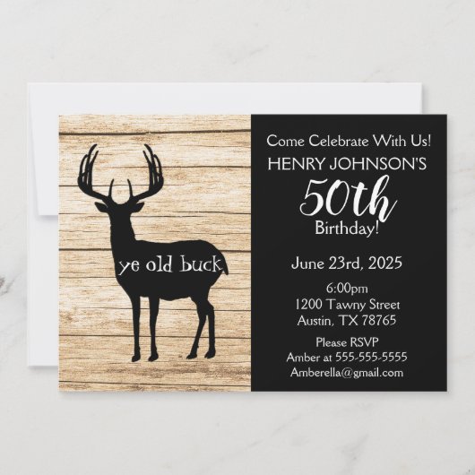 鹿狩りバッファロープレイドをテーマにした50誕生日 招待状 (正面)