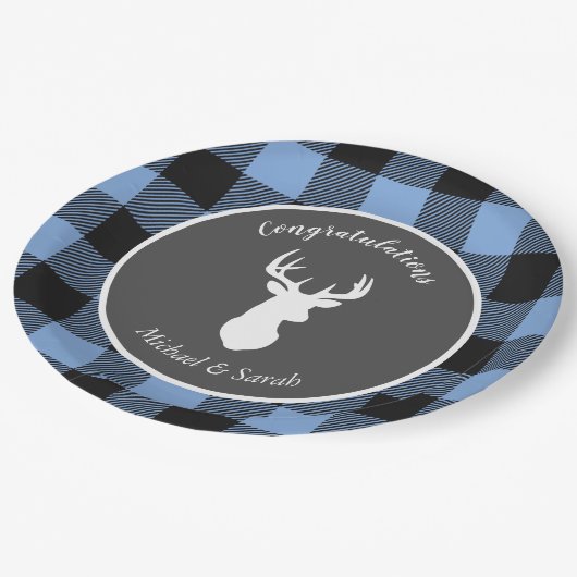 鹿狩りロッジベビーシャワー〔雄ジカの〕枝角ボーイブルー ペーパープレート (アングル)