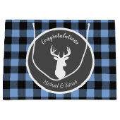 鹿狩りロッジベビーシャワー〔雄ジカの〕枝角ボーイブルー ラージペーパーバッグ (正面)