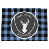 鹿狩りロッジベビーシャワー〔雄ジカの〕枝角ボーイブルー ラージペーパーバッグ (裏面)