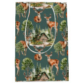 鹿狩り素朴ホリデークリスマス ミディアムペーパーバッグ (正面)