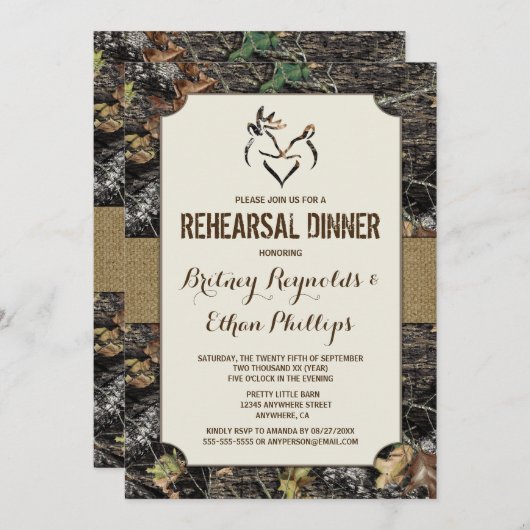 鹿狩り迷彩柄リハーサルディナー招待状 招待状 (正面/裏面)