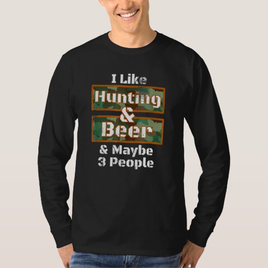 鹿狩りI好き狩り&ビール迷彩柄デザイン Tシャツ (正面)