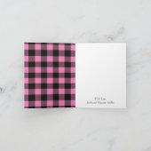 鹿狩猟小屋のベビーシャワーの鹿の角の女の子のピンク サンキューカード (内部)