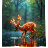 鹿白熱［赤熱］光を放つ魔法林酒の流れ シャワーカーテン (正面)