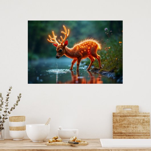 鹿白熱［赤熱］光を放つ魔法林酒の流れ ポスター (キッチン)