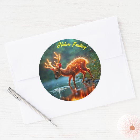 鹿白熱［赤熱］光を放つ魔法林酒の流れ ラウンドシール (封筒)