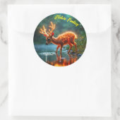 鹿白熱［赤熱］光を放つ魔法林酒の流れ ラウンドシール (バッグ)