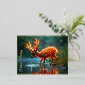 鹿白熱［赤熱］光を放つ魔法林酒の流れ 箔招待状ポストカード (立ち正面)