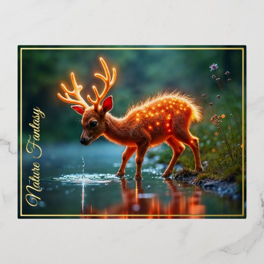 鹿白熱［赤熱］光を放つ魔法林酒の流れ 箔招待状ポストカード (正面)