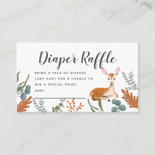 鹿秋ベビーシャワーグレイおむつラッフルチケット エンクロージャーカード (正面)