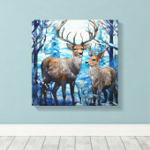 鹿科ステンドグラス窓 キャンバスプリント (インサイチュ (ウッドフロア))