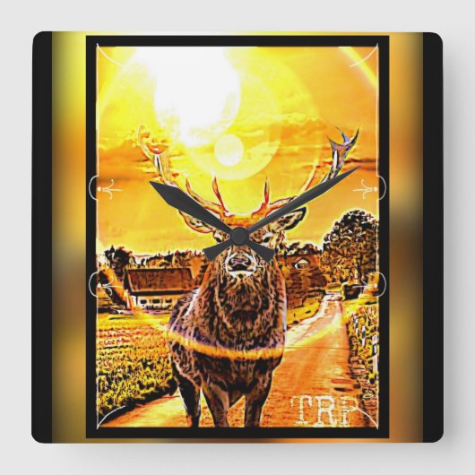 鹿素晴らし02-02 スクエア壁時計 (正面)