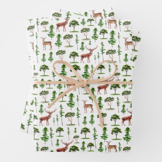 鹿素朴と木の模様 ラッピングペーパーシート (インサイチュ)