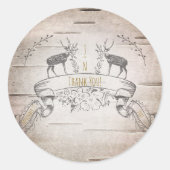 鹿素朴と枝の樺の木結婚式の引き出物 ラウンドシール (正面)
