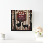 鹿素朴と《植物》アスペンの結婚木 スクエア壁時計 (ホーム)