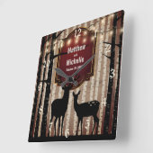 鹿素朴と《植物》アスペンの結婚木 スクエア壁時計 (傾斜)