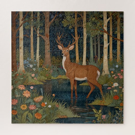 鹿素朴の森の自然愛好家の緑 ジグソーパズル (縦)