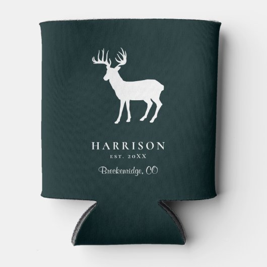 鹿素朴の緑パーソナライズされた 缶クーラー (正面)