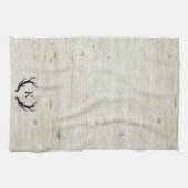 鹿素朴の角の白モノグラムの木 キッチンタオル (横)