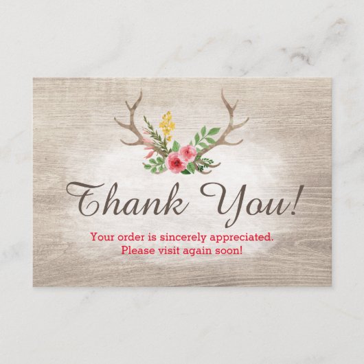 鹿素朴アントラーボヘミアンフローラウッドありがとう サンキューカード (正面)
