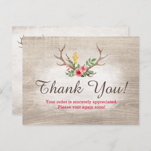 鹿素朴アントラーボヘミアンフローラウッドありがとう ポストカード (正面/裏面)