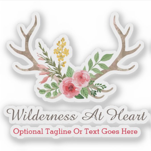 鹿素朴アントラーボヘミアンフローラ水彩ロゴ シール (正面)