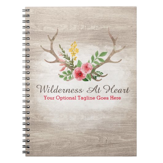 鹿素朴アントラーボヘミアンフローラ水彩木材 ノートブック (正面)