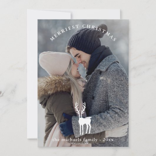 鹿素朴オーバーレイ2枚の写真クリスマスホリデー シーズンカード (正面)