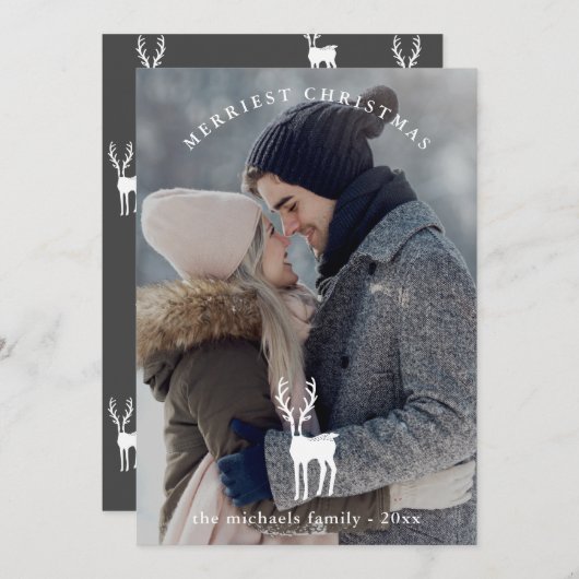 鹿素朴オーバーレイ2枚の写真クリスマスホリデー シーズンカード (正面/裏面)