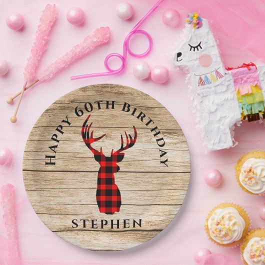 鹿素朴ハンターテーマ60th誕生日パーティー ペーパープレート (パーティー)