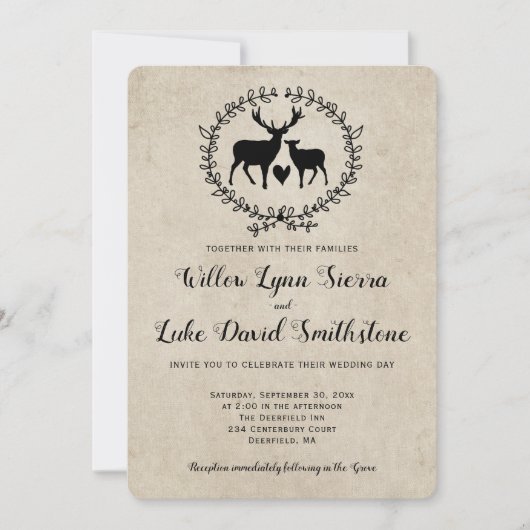 鹿素朴ハートリースクラフト結婚ズ 招待状 (正面)