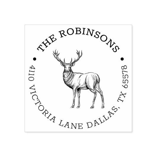 鹿素朴ラウンドファミリー差出人住所 ラバースタンプ (インプリント)