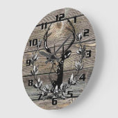 鹿素朴ローレル葉古木板 ラージ壁時計 (傾斜)