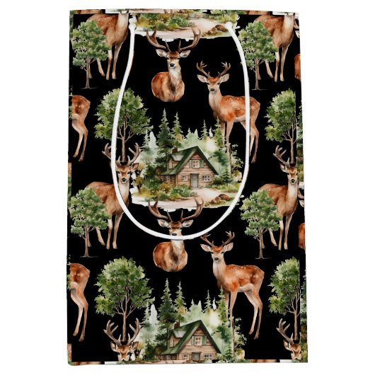 鹿素朴休日クリスマス ミディアムペーパーバッグ (正面)