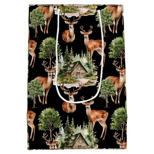 鹿素朴休日クリスマス ミディアムペーパーバッグ (裏面)