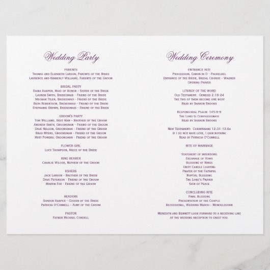 鹿素朴休日フローラ結婚式 プログラム (裏面)